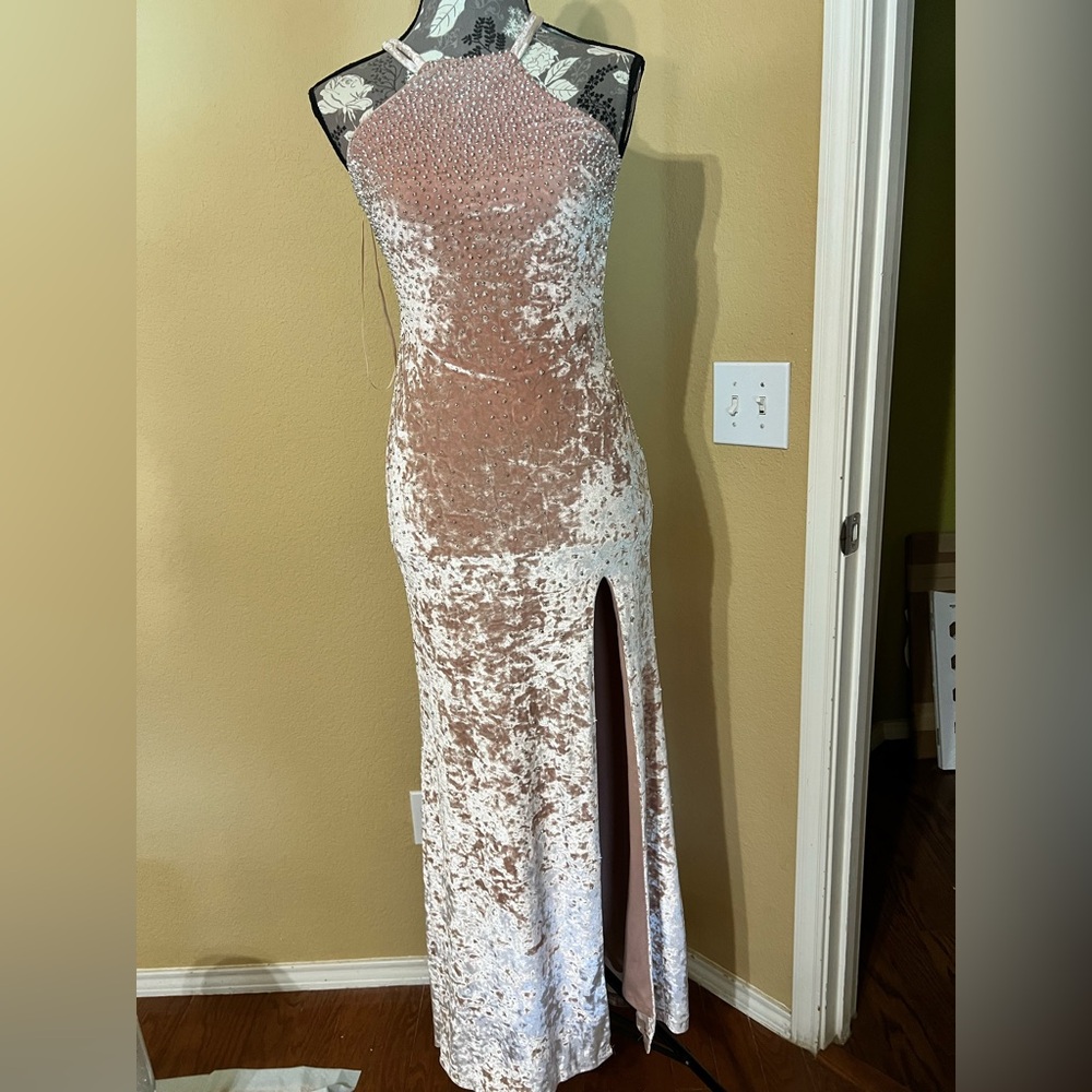 Elegant Velvet Halter Dress with Slit